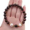 Bratara pe elastic Perle de cultura, bumbi aurii si Ochi de taur sfere 8mm, imagine 3