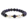 Bratara pe elastic Perle de cultura, bumbi aurii si Ochi de tigru mov sfere 8mm, imagine 2