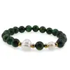 Bratara pe elastic Perle de cultura, bumbi aurii si Ochi de tigru verde sfere 8mm, imagine 2