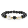 Bratara pe elastic Perle de cultura, bumbi aurii si Onix sfere 8mm, imagine 2