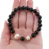 Bratara pe elastic Perle de cultura, bumbi aurii si Onix sfere 8mm, imagine 3