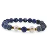 Bratara pe elastic Perle de cultura, bumbi aurii si Sodalit A+ sfere 8mm, imagine 2