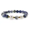 Bratara pe elastic Perle de cultura, bumbi aurii si Sodalit deschis sfere 8mm, imagine 2
