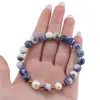 Bratara pe elastic Perle de cultura, bumbi aurii si Sodalit deschis sfere 8mm, imagine 3