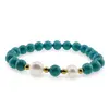 Bratara pe elastic Perle de cultura, bumbi aurii si Turcoaz tratat sfere 8mm, imagine 2
