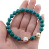Bratara pe elastic Perle de cultura, bumbi aurii si Turcoaz tratat sfere 8mm, imagine 3
