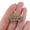 Cercei din cupru placat cu aur galben 18k, model accesoriu floare cu zirconii, imagine 3