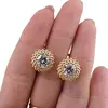 Cercei din cupru placat cu aur galben 18k, model floare cu zirconiu, imagine 3