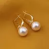 Cercei din cupru placat cu aur galben 18k, model conic cu perla, imagine 2
