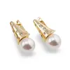 Cercei din cupru placat cu aur galben 18k, model conic cu perla