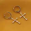Cercei din cupru placat cu aur galben 18k, model cruce cu zirconii, imagine 2