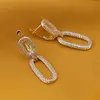 Cercei din cupru placat cu aur galben 18k, model lant cu zirconii, imagine 2