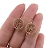 Cercei din cupru placat cu aur galben 18k, model rotund cu copac, imagine 3