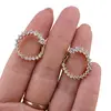 Cercei din cupru placat cu aur galben 18k, model rotund cu zirconii, imagine 3