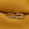 Cercei din cupru placat cu aur galben 18k, model rotund cu zirconii mov, imagine 2