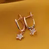 Cercei din cupru placat cu aur roz 18k, model alungit cu steluta si zirconii, imagine 2