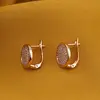 Cercei din cupru placat cu aur roz 18k, model cerc cu zirconii, imagine 2