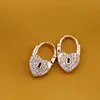 Cercei din cupru placat cu aur roz 18k, model lacat cu zirconii, imagine 2