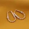 Cercei din cupru placat cu aur roz 18k, model oval rasucit, imagine 2