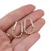 Cercei din cupru placat cu aur roz 18k, model oval rasucit, imagine 3