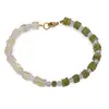 Bratara Peridot si Prasiolit discuri 6mm, Ametist sfere 4mm si Hematit auriu 4mm