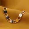 Bratara Cupru placat cu aur galben 18k, cu zale texturate si cercuri, imagine 2