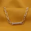 Bratara Cupru placat cu aur galben 18k, reglabila, cu zale mari si charm cu zirconii, imagine 2