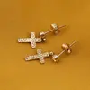 Cercei cupru placat cu aur galben 18k cruce texturata si zirconii, imagine 2