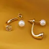 Cercei cupru placat cu aur galben 18k cu perla si zirconii model curbat, imagine 2