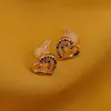 Cercei cupru placat cu aur roz 18k inimioare multicolore, imagine 2