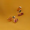 Cercei cupru placat cu aur roz 18k model cirese cu zirconi colorate, imagine 2