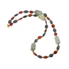 Colier Carneol si Iolith neuniform 8-10mm, Peridot sfere 3mm si Prehnit tuburi fatetate 14mm