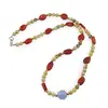 Colier Jad galben sfere 4mm, Carneol neuniform 9-12m, Anglit sfera 10mm si elemente aurii