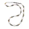 Colier Labradorit si Cristal de stanca neuniform 8-10mm, Hematit auriu sfere fatetate 4mm