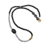 Colier Turmalina si Labradorit sfere 4mm, Hematit auriu cuburi 4mm, Iolith neuniform 10mm, Onix neuniform 14mm