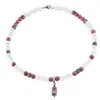 Colier Rodonit roz sfere 6mm, Cristal de stanca si Cryolit sfere 6mm, cu elemente si pandantiv din Rodonit roz