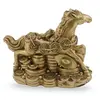 Statueta Feng Shui din rasina Cal auriu cu broasca raioasa si salba de monede, 11cm, imagine 2