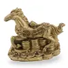 Statueta Feng Shui din rasina Cal auriu cu broasca raioasa si salba de monede, 11cm