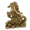 Statueta Feng Shui din rasina Cal auriu cu moneda si pepite, 11cm