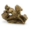 Statueta Feng Shui din rasina Cal auriu cu Ru Yi si monede, 9cm