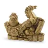 Statueta Feng Shui din rasina Cal auriu cu trasura, sacul bogatiei, monede si pepite, 11cm, imagine 2