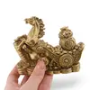 Statueta Feng Shui din rasina Cal auriu cu trasura, sacul bogatiei, monede si pepite, 11cm, imagine 3