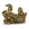 Statueta Feng Shui din rasina Cal auriu cu trasura, sacul bogatiei, monede si pepite, 11cm