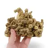 Statueta Feng Shui din rasina Cal auriu cu zodiacul chinezesc pe Monede si pepite, 14cm, imagine 3