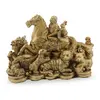 Statueta Feng Shui din rasina Cal auriu cu zodiacul chinezesc pe Monede si pepite, 14cm