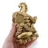 Statueta Feng Shui din rasina Cal auriu pe Vasul Bogatiei cu monede si pepite, 9cm, imagine 3