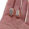 Cercei Cupru placat cu Aur rose 14k, model lat cu zirconii, imagine 3