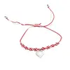 Bratara reglabila, snur alb si rosu cu charm inima