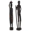 Set statuete vintage din lemn cuplu african cu vas pe cap si toiag, 30cm