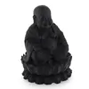 Statueta feng shui Buddha vesel pe floare de lotus, 9cm - negru, imagine 2